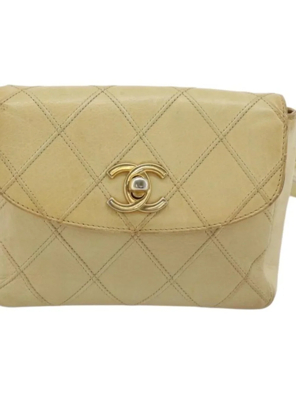 CHANEL Bicolore Waist bag Lamb Skin Beige Gold CC Auth 182545